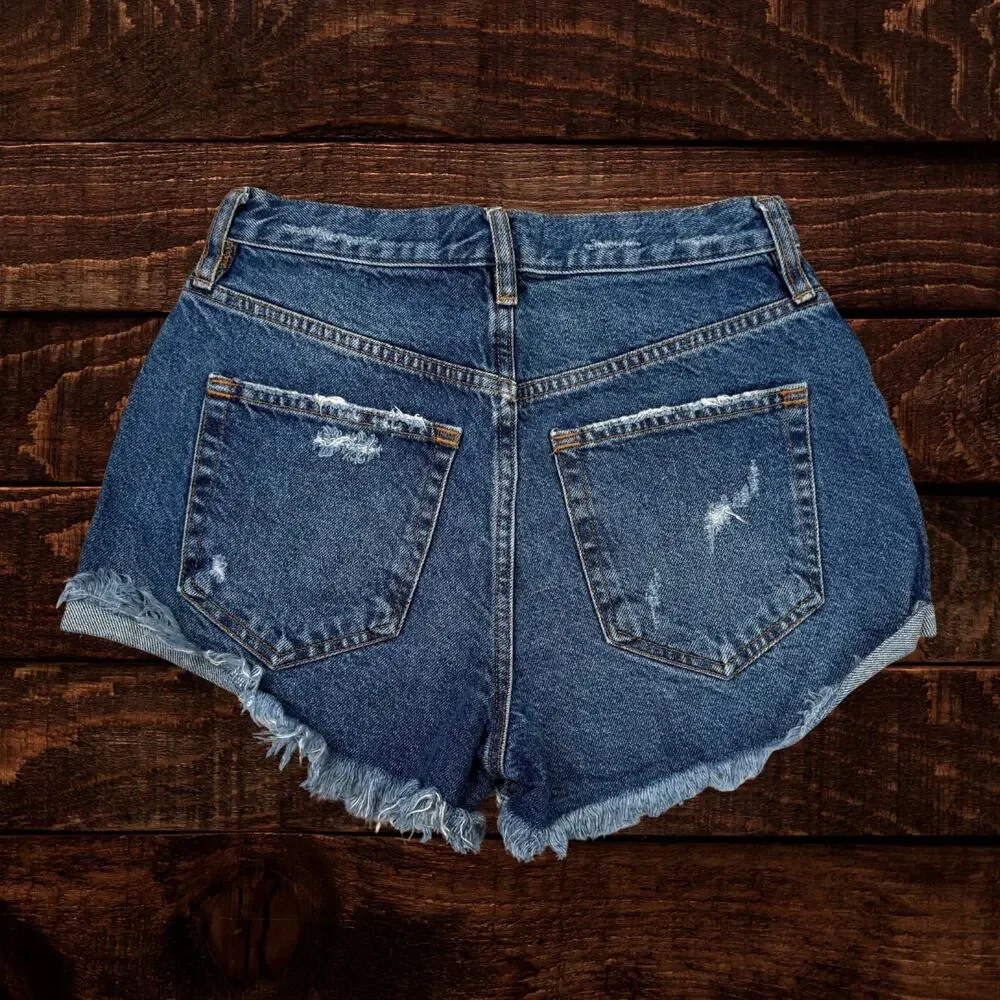 Free People We the Free High Waist Distressed Frayed Denim Cutoff Shorts Size 25